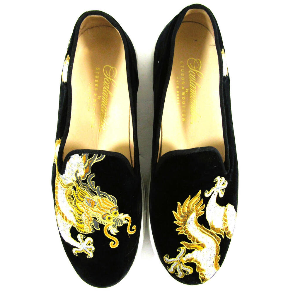 Scalalmandre by Stubbs & Wootton Palm Beach Emperor Noir Black Velvet Slippers - Picture 2 of 14